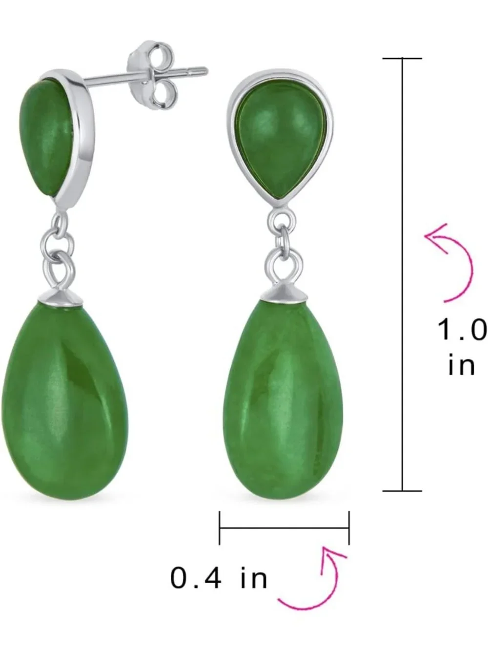 Delicate Double Teardrop Dangle Earrings: Black Onyx & Green Jade, 14K Gold